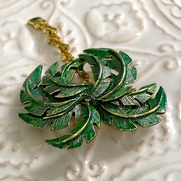 Palm Tree Green Gold Textured Brooch Ocean Caribbean Beach Vaca Cruise Holiday - Picture 8 of 16